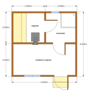планировка бани 4 на 4 метра
